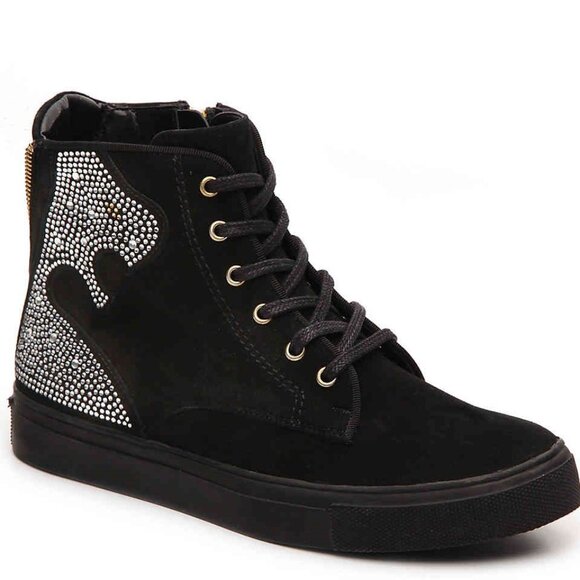 Beverly Feldman Shoes - Beverly Feldman NEW Designer Sneakers High-Top Rhinestones Black Suede Women's